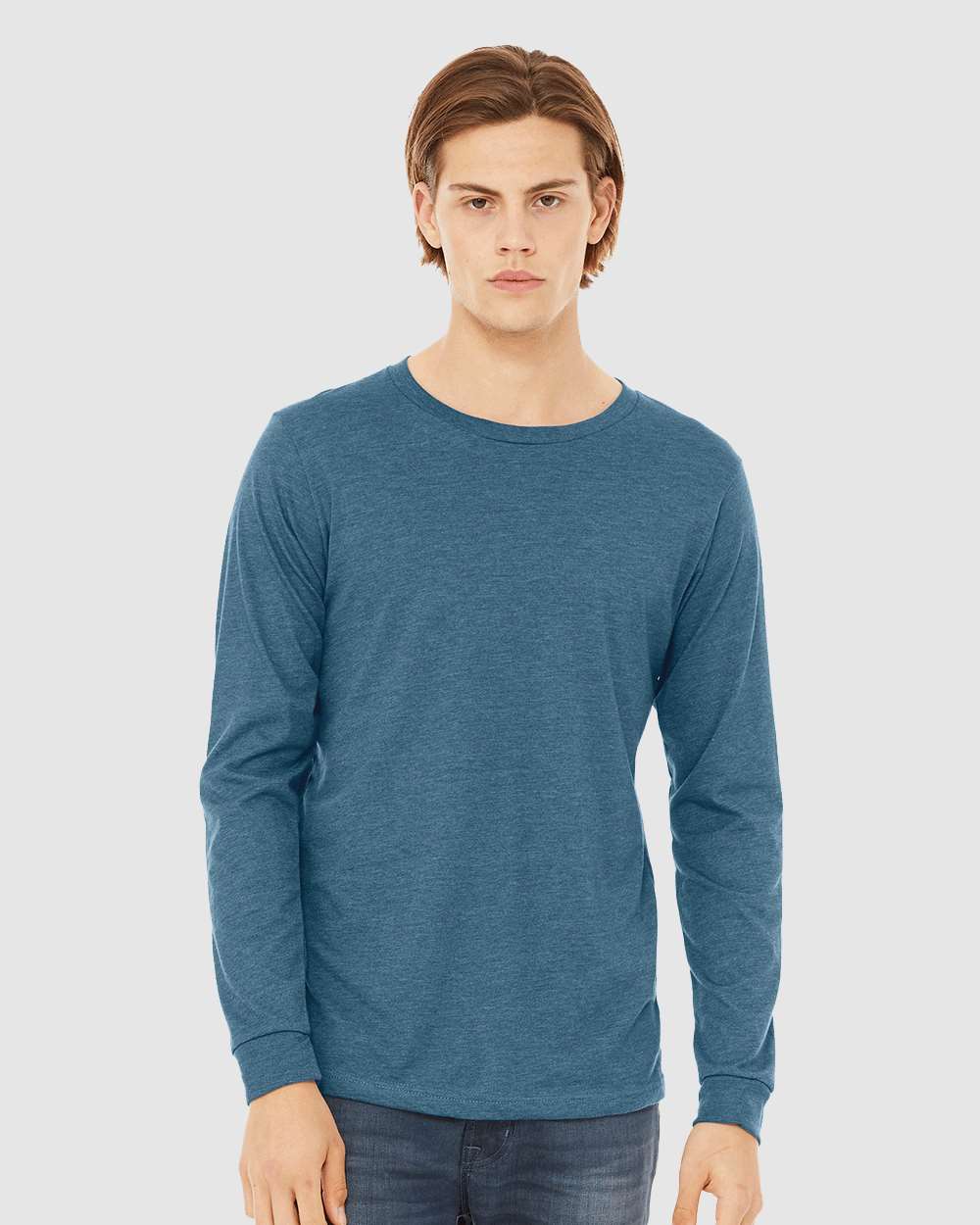 Bella Canvas 3501 Jersey Long Sleeve T-Shirt - Heather Deep Teal, Medium, 100% Combed Ringspun Cotton