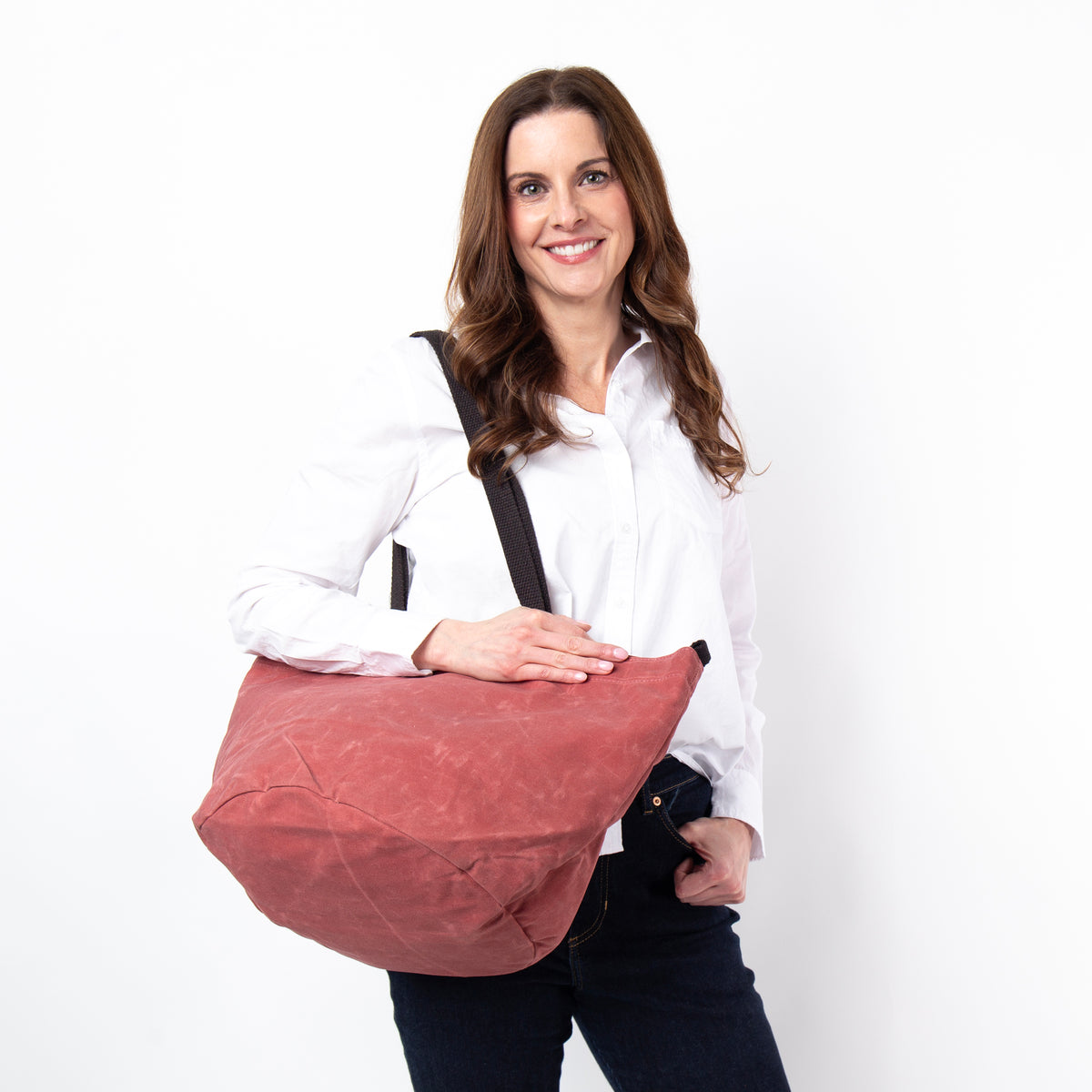 Personalized Waxed Industrial Tote for Everyday Carry, Nautical Red alternate view 4