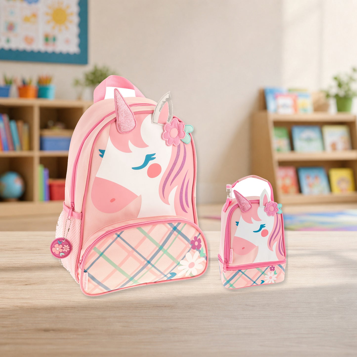 Stephen Joseph Character Lunch Pal Lunch Box, Pink Unicorn matching SJ102021B backpack and lunchbox kit lifestyle image