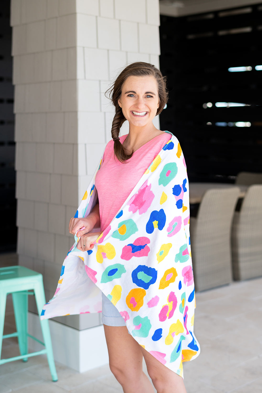 Cotton Velour Beach Towel in Fun Leopard Print