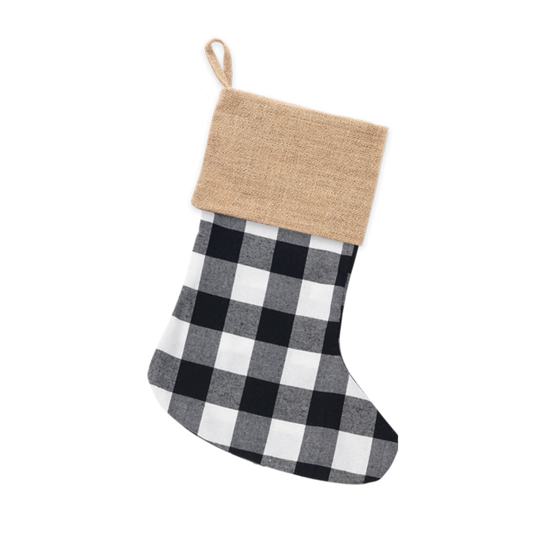 Black Buffalo Check Burlap Rustic Holiday Stockings
