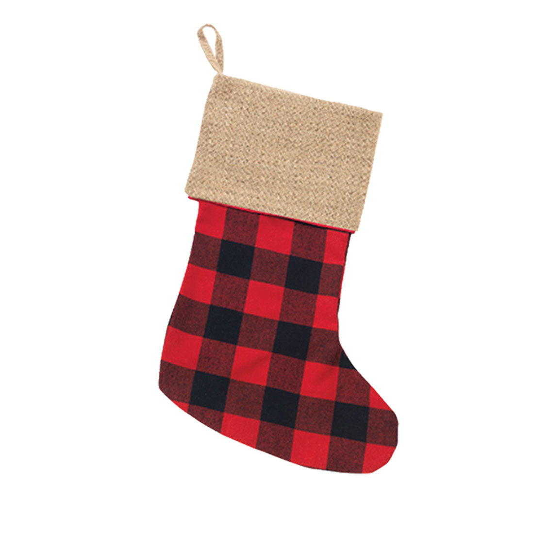 Red Buffalo Check Burlap Rustic Holiday Stockings