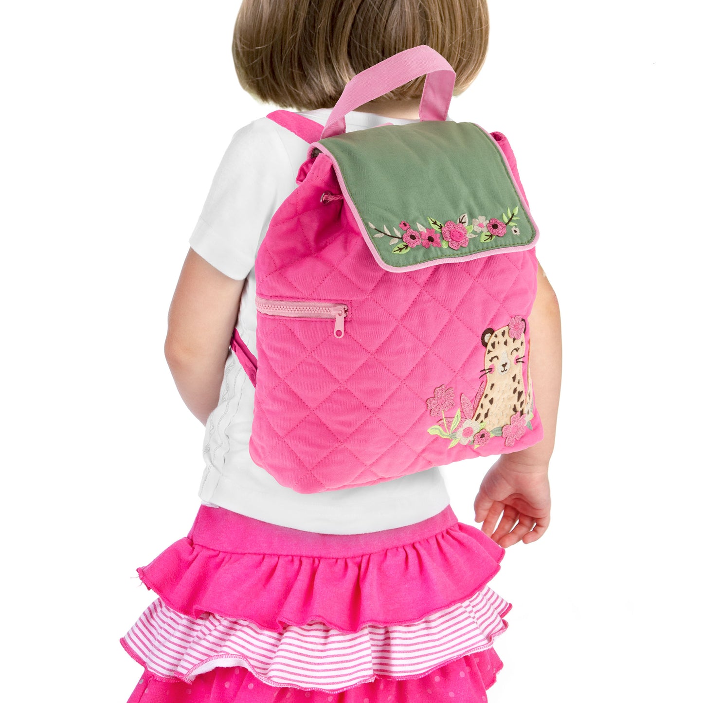 Stephen Joseph Embroidered Quilted Backpack for Toddlers, Leopard