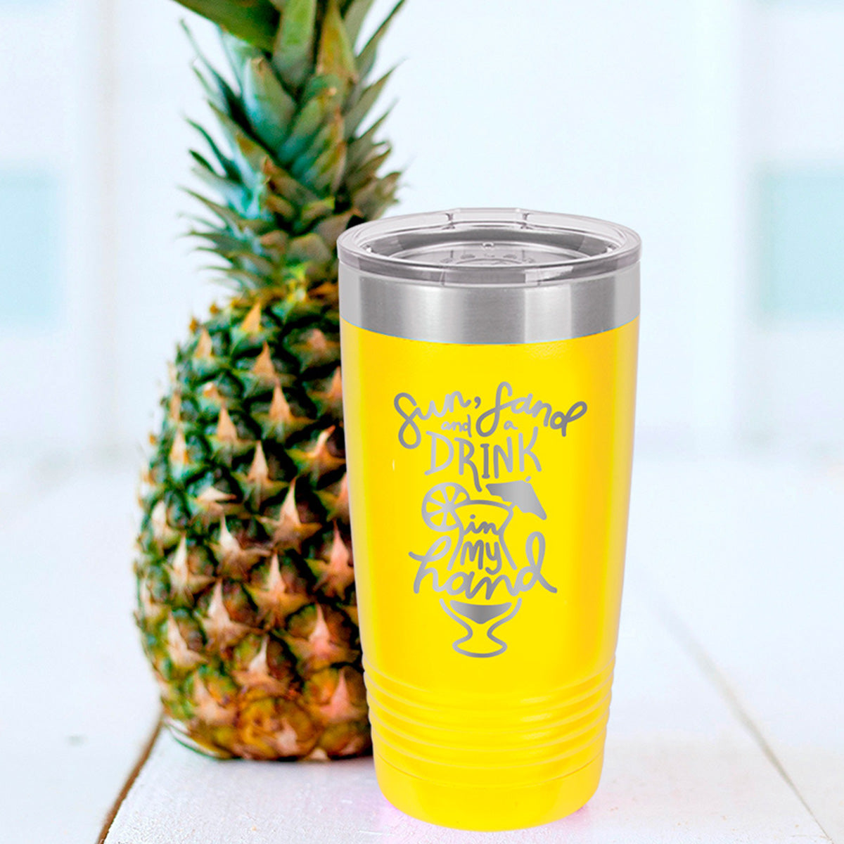 Sun, Sand & A Drink In My Hand Laser Etched 20 Ounce Tumbler