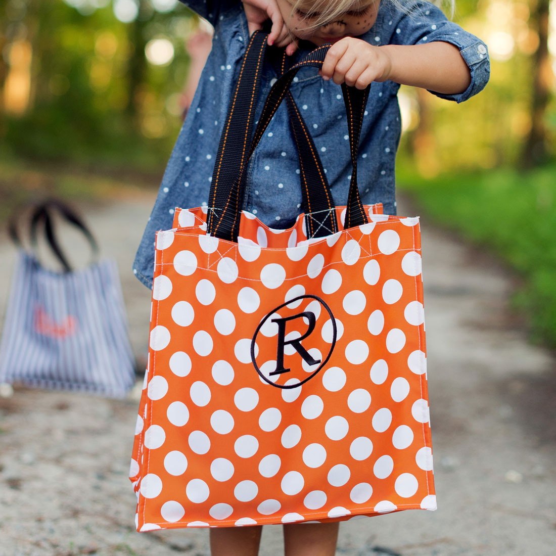 Halloween Trick or Treat Tote Bag with Polka Dots