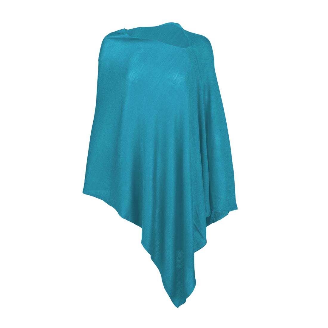 Teal Chelsea poncho with asymmetrical hem on a white background