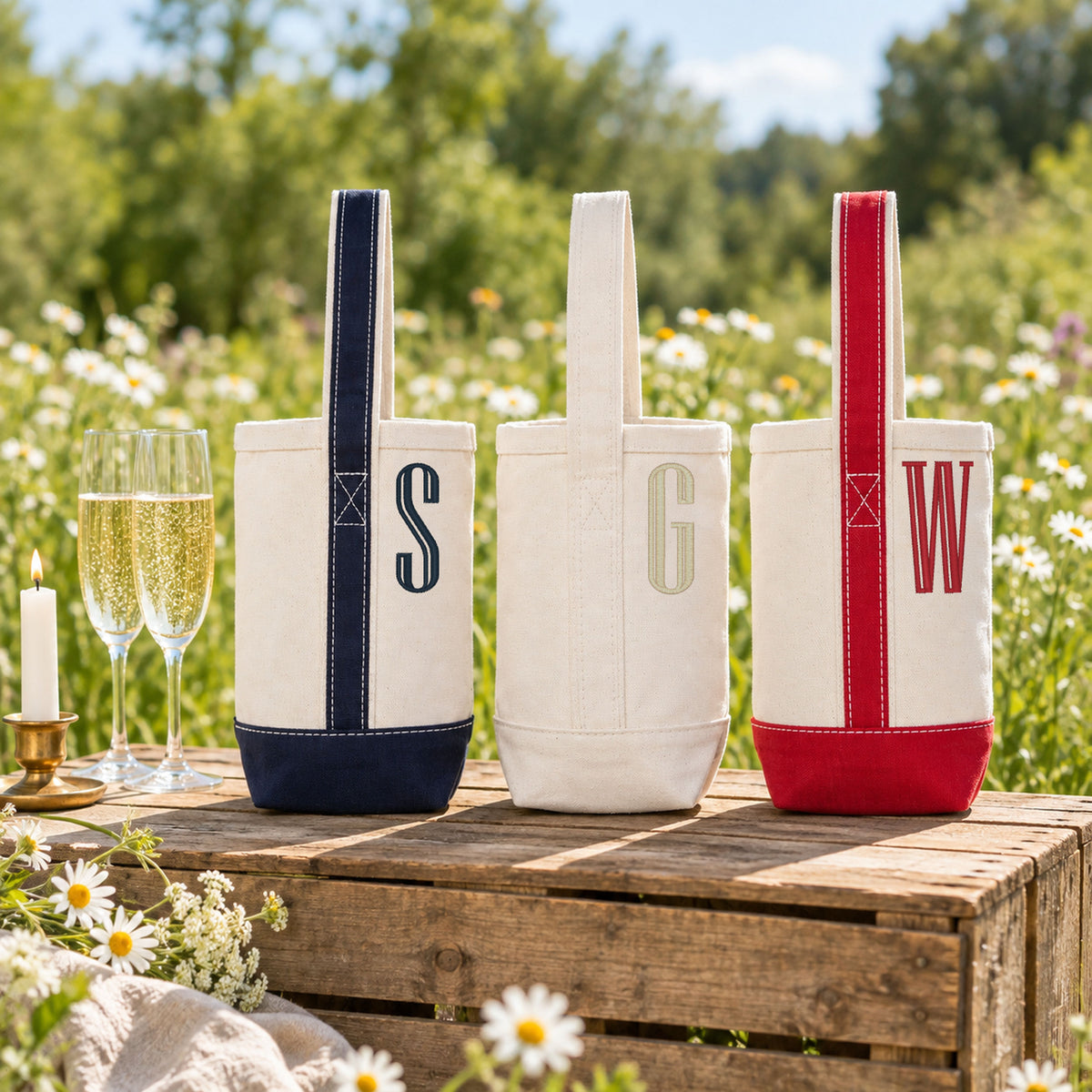 Monogrammed Canvas 2 Bottle Wine Tote