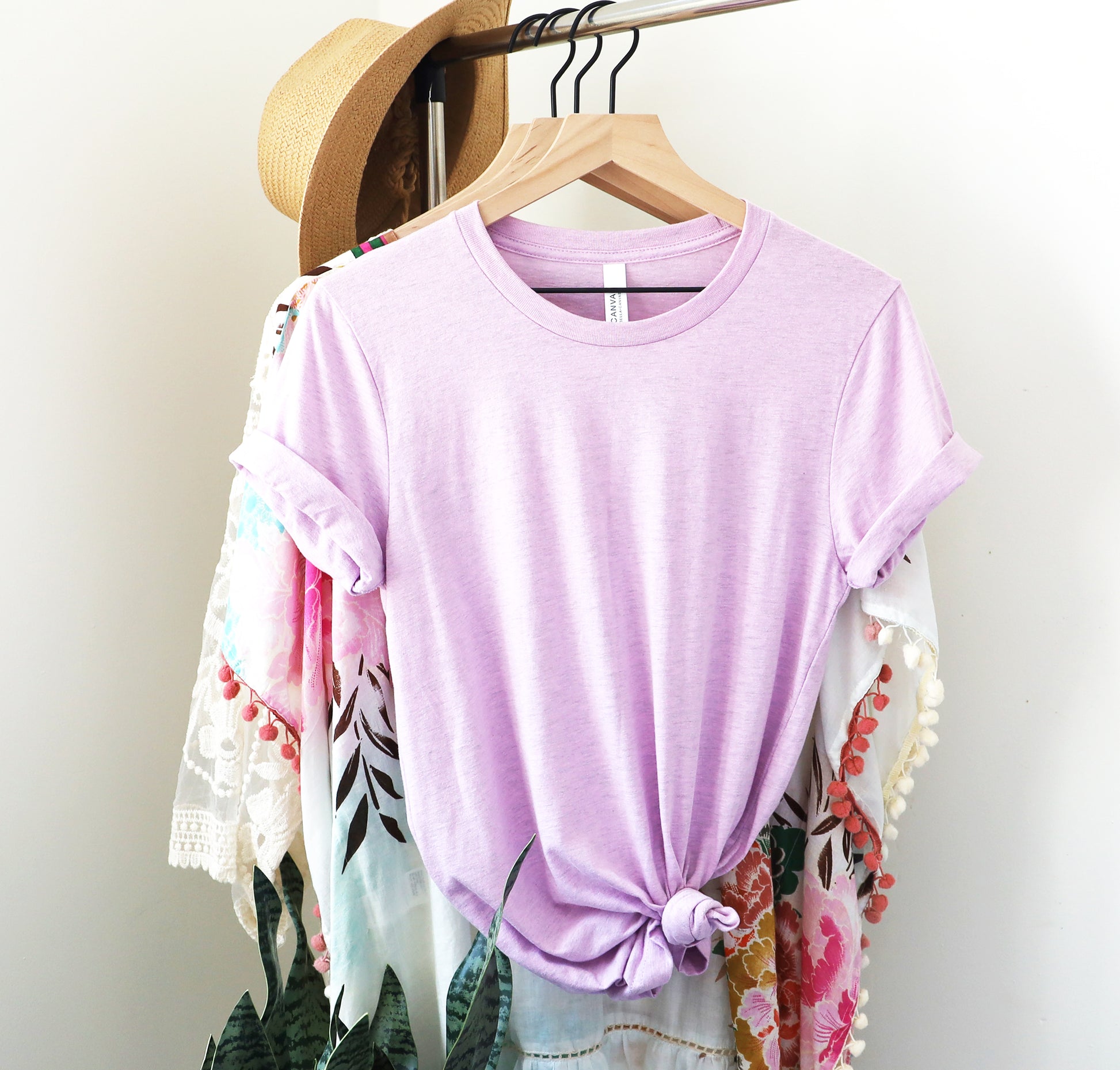 Bella + Canvas 3001 lilac cotton t-shirt, front view
