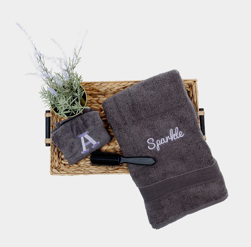Personalized Cotton Hand Towel for Spa Days, Dark Gray personalized front