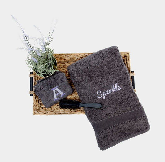Personalized Cotton Hand Towel for Spa Days, Dark Gray personalized front