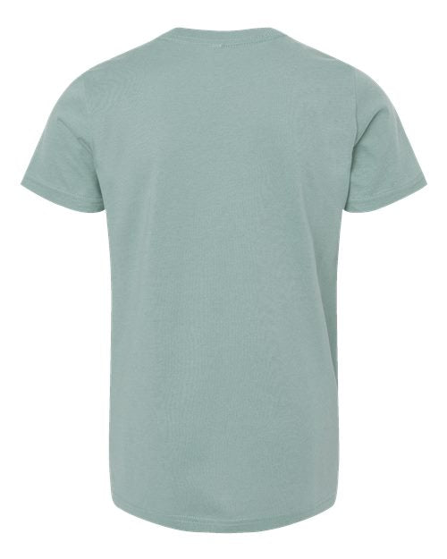 Bella + Canvas 3001 dusty blue cotton t-shirt, back view