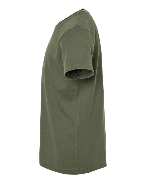 Bella + Canvas 3001 military green cotton t-shirt, side view