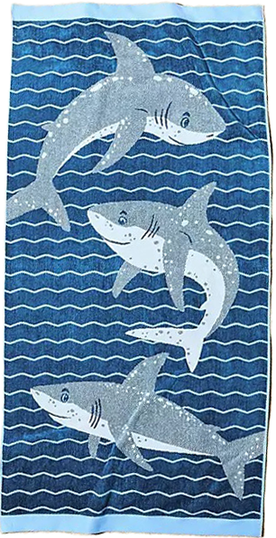 30" x 60" Personalized Character Towels with Custom Embroidered Names, Friendly Sharks
