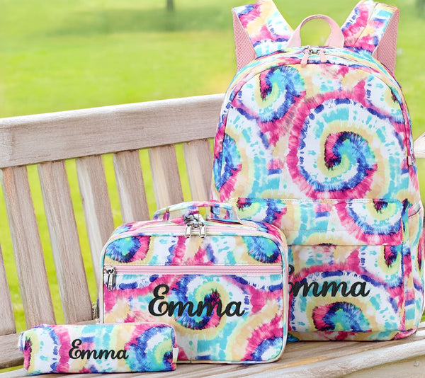 Backpack, Lunchbox & Pencil Bag Set, Rainbow Tie Dye