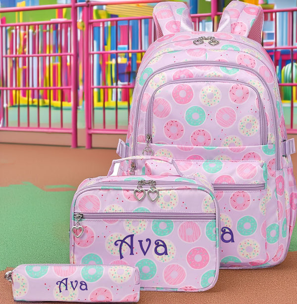 Backpack, Lunchbox & Pencil Bag Set, Purple Donuts