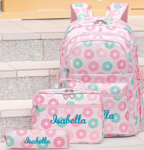 Backpack, Lunchbox & Pencil Bag Set, Pink Donuts