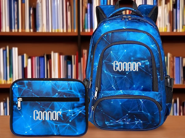 Backpack & Lunchbox Set, Blue Abstract