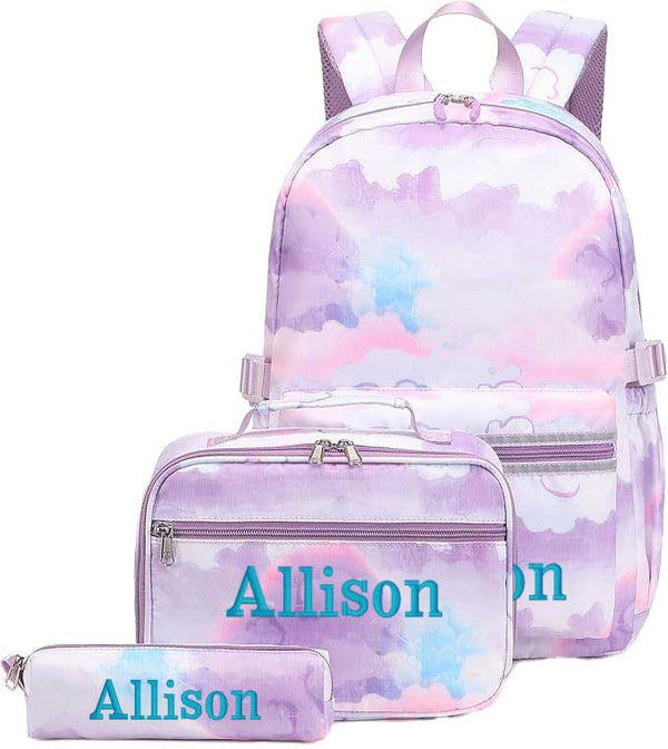 Backpack, Lunchbox & Pencil Bag Set, Purple Clouds