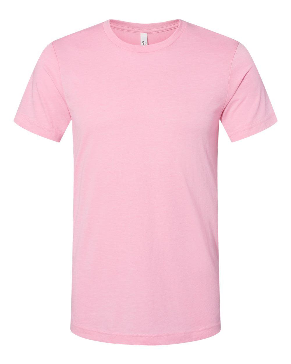 Bella + Canvas 3001 heather bubble gum cotton t-shirt, front view