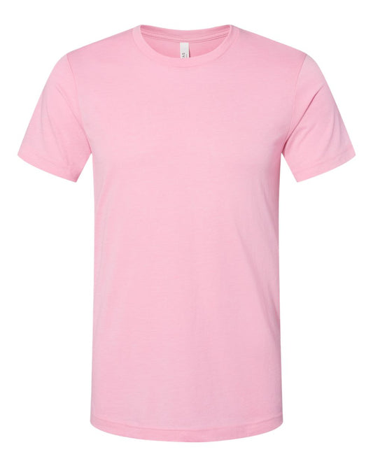 Bella + Canvas 3001 heather bubble gum cotton t-shirt, front view