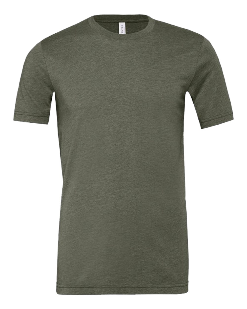 Bella + Canvas 3001 heather military green cotton t-shirt, front view