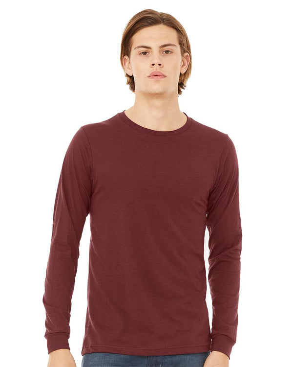 BELLA + CANVAS Unisex Heathered Jersey Long Sleeve T-Shirt in Heather Cardinal
