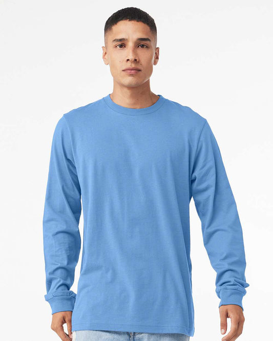 BELLA + CANVAS Unisex Heathered Jersey Long Sleeve T-Shirt in Heather Carolina Blue