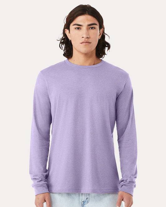 BELLA + CANVAS Unisex Heathered Jersey Long Sleeve T-Shirt in Heather Dark Lavender