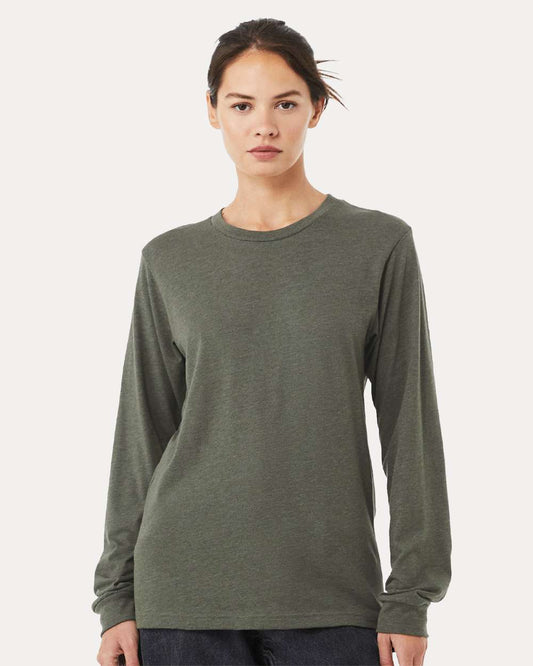 BELLA + CANVAS Unisex Heathered Jersey Long Sleeve T-Shirt in Heather Military Green