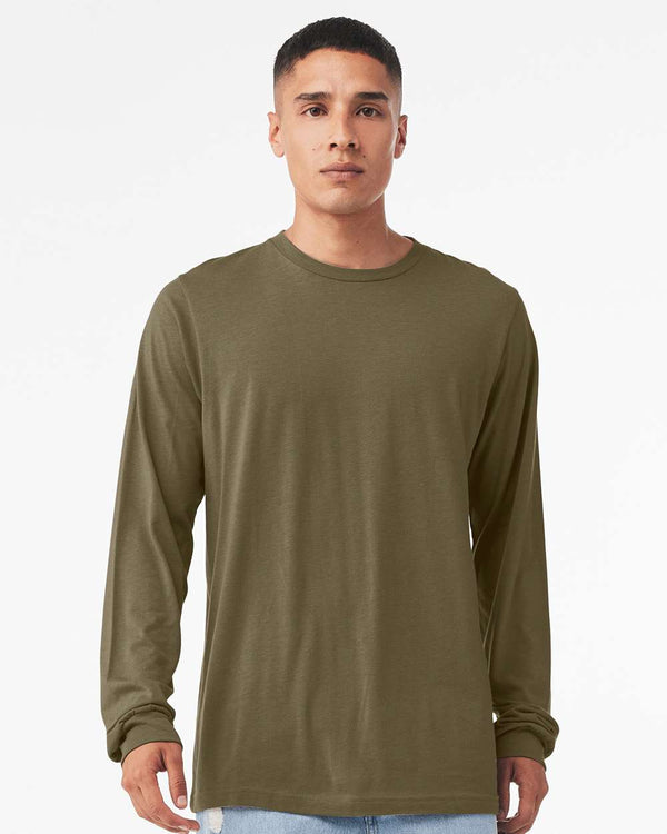 BELLA + CANVAS Unisex Heathered Jersey Long Sleeve T-Shirt in Heather Olive
