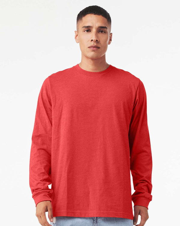 BELLA + CANVAS Unisex Heathered Jersey Long Sleeve T-Shirt in Heather Red
