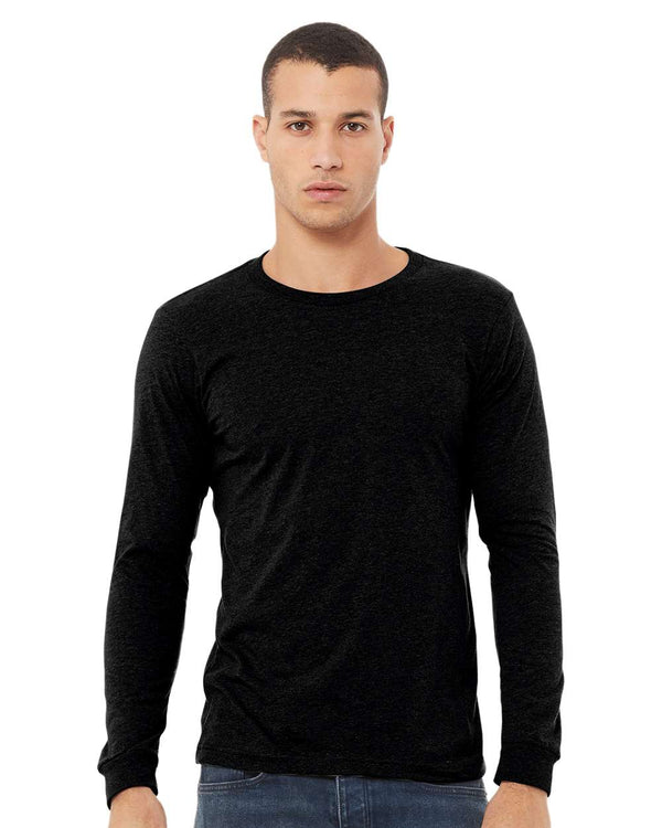 BELLA + CANVAS Unisex Heathered Jersey Long Sleeve T-Shirt in Solid Black Blend