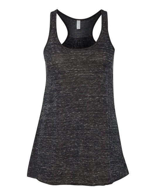 Bella + Canvas 8800 black marble women's flowy racerback tank, front view