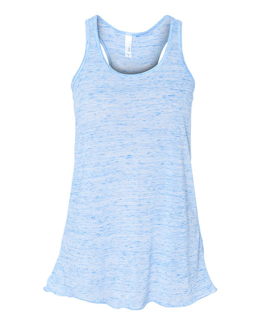 Bella + Canvas 8800 blue marble women's flowy racerback tank, front view