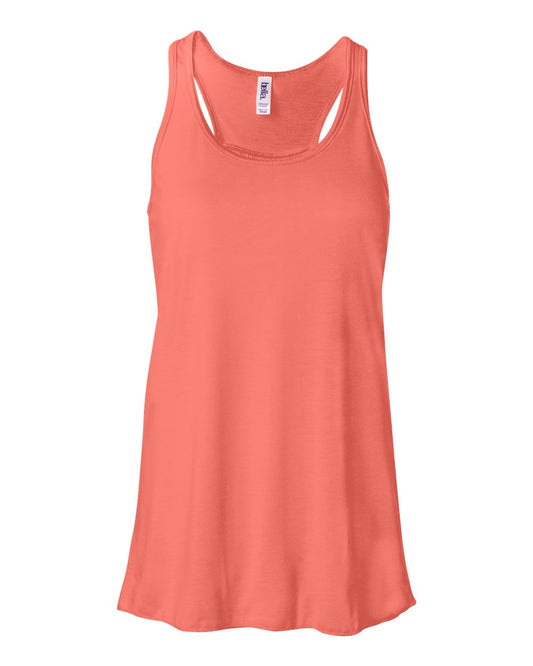 Bella + Canvas 8800 coral women's flowy racerback tank, front view