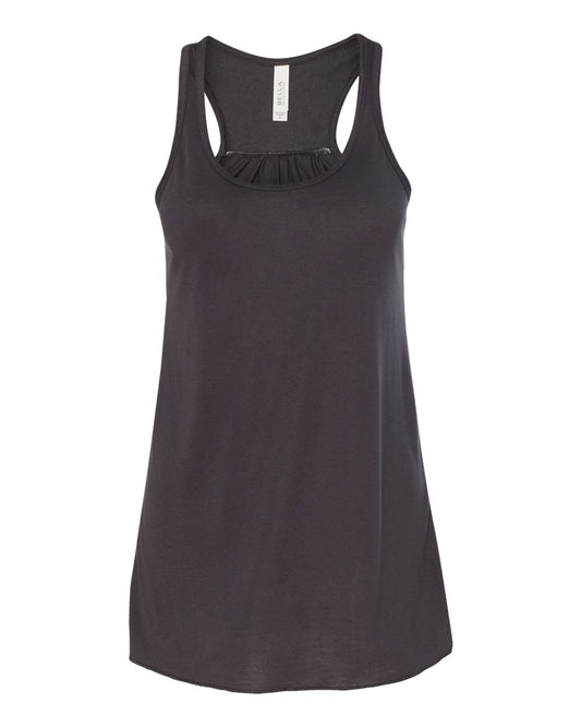 Bella + Canvas 8800 dark grey women's flowy racerback tank, front view