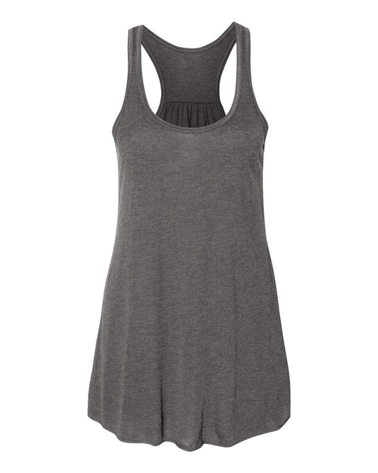 Bella + Canvas 8800 dark grey heather women's flowy racerback tank, front view