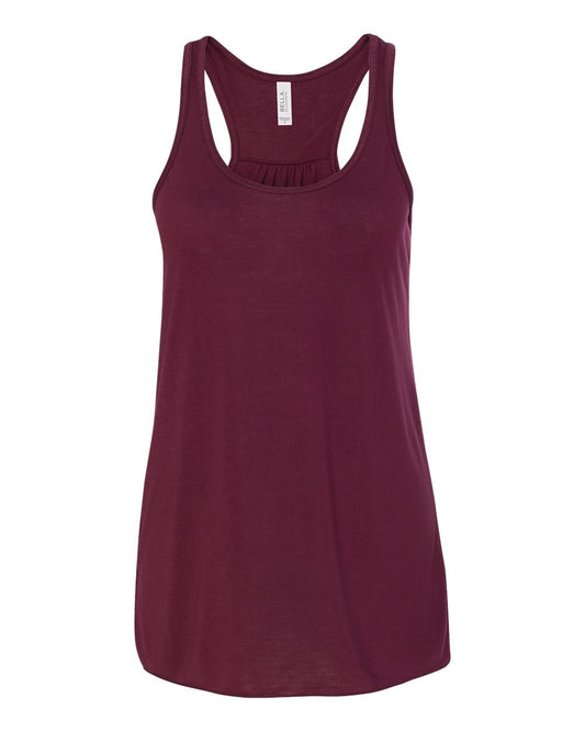 Bella + Canvas 8800 maroon women's flowy racerback tank, front view