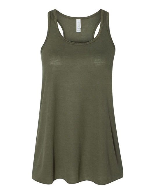 Bella + Canvas 8800 military green women's flowy racerback tank, front view
