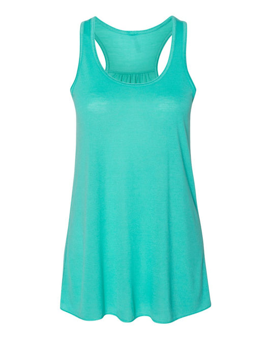 Bella + Canvas 8800 teal women's flowy racerback tank, front view