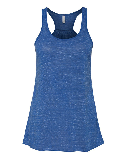 Bella + Canvas 8800 true royal marble women's flowy racerback tank, front view