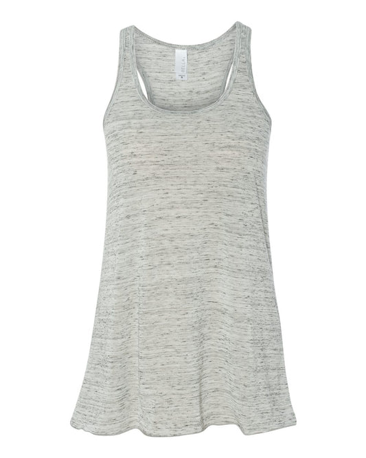 Bella + Canvas 8800 white marble women's flowy racerback tank, front view