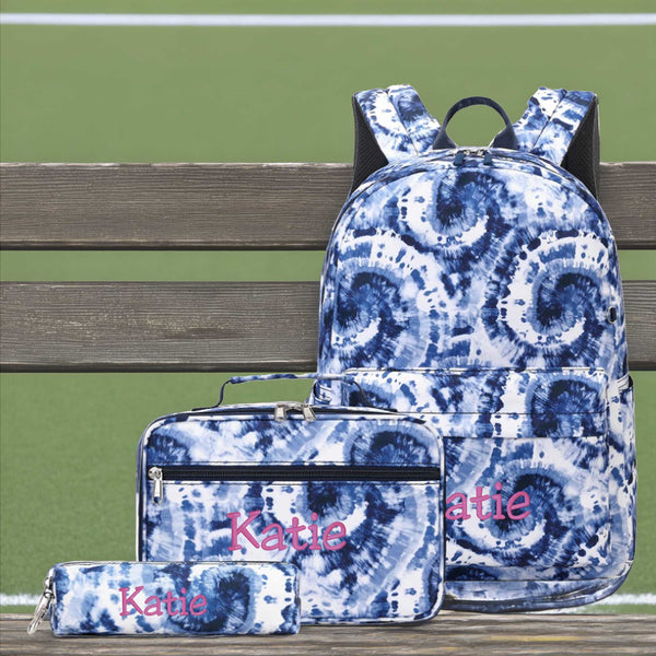 Backpack, Lunchbox & Pencil Bag Set, Blue Tie Dye