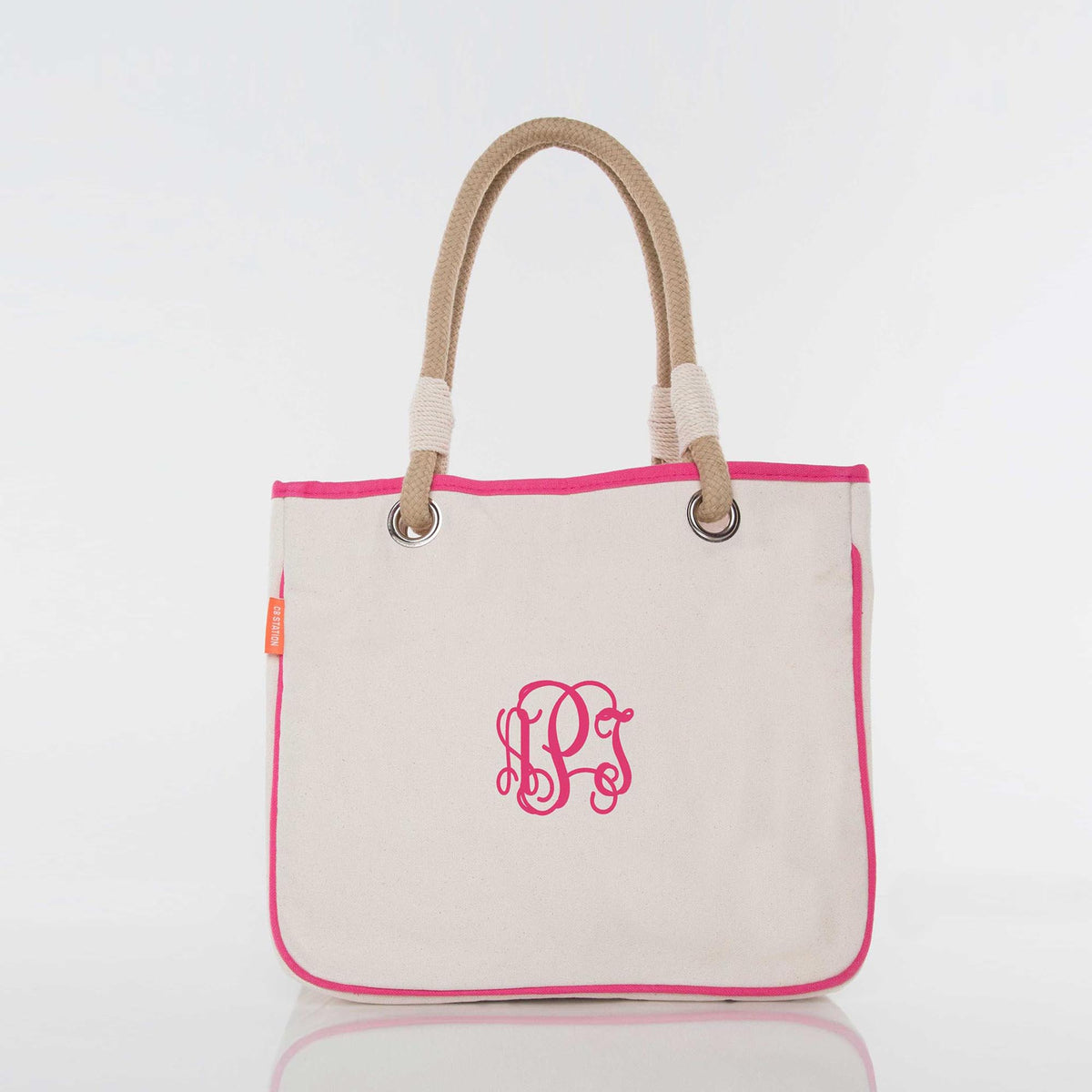 Personalized Rope Tote for Everyday Carry, Hot Pink personalized front