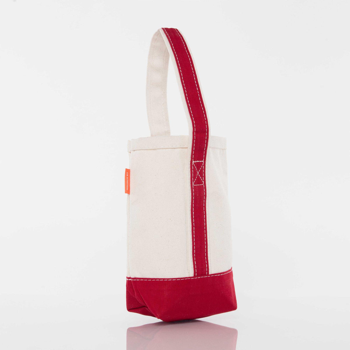 Monogrammed Canvas Wine Tote in Red, side view