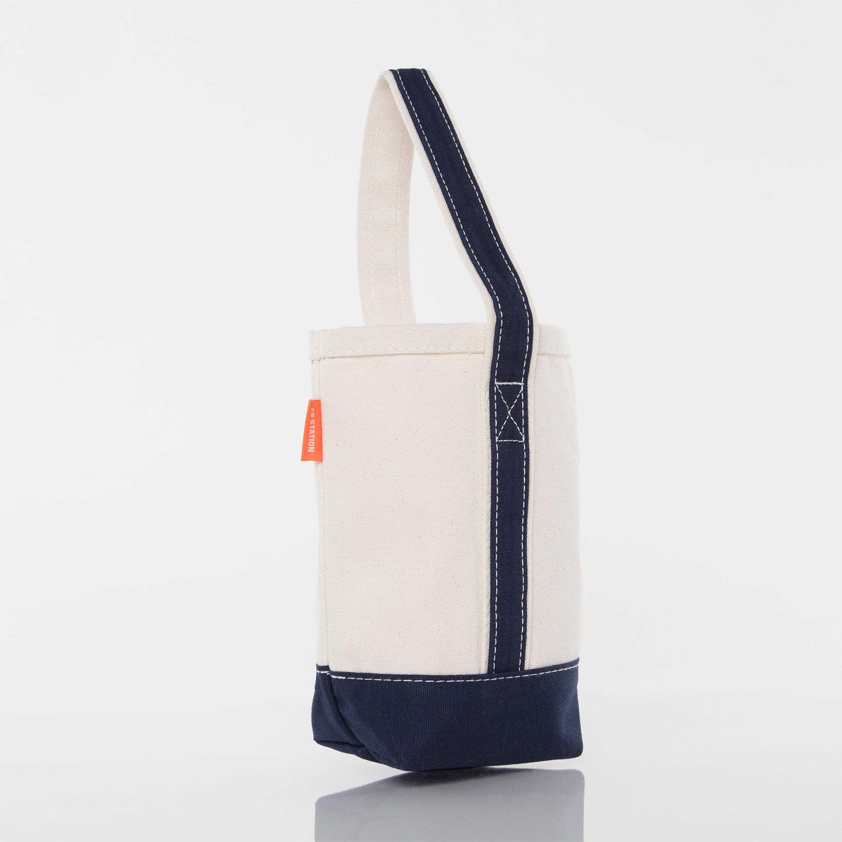 Monogrammed Canvas Wine Tote in Navy, side view