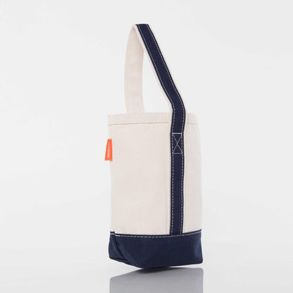 Monogrammed Canvas Wine Tote in Navy, side view