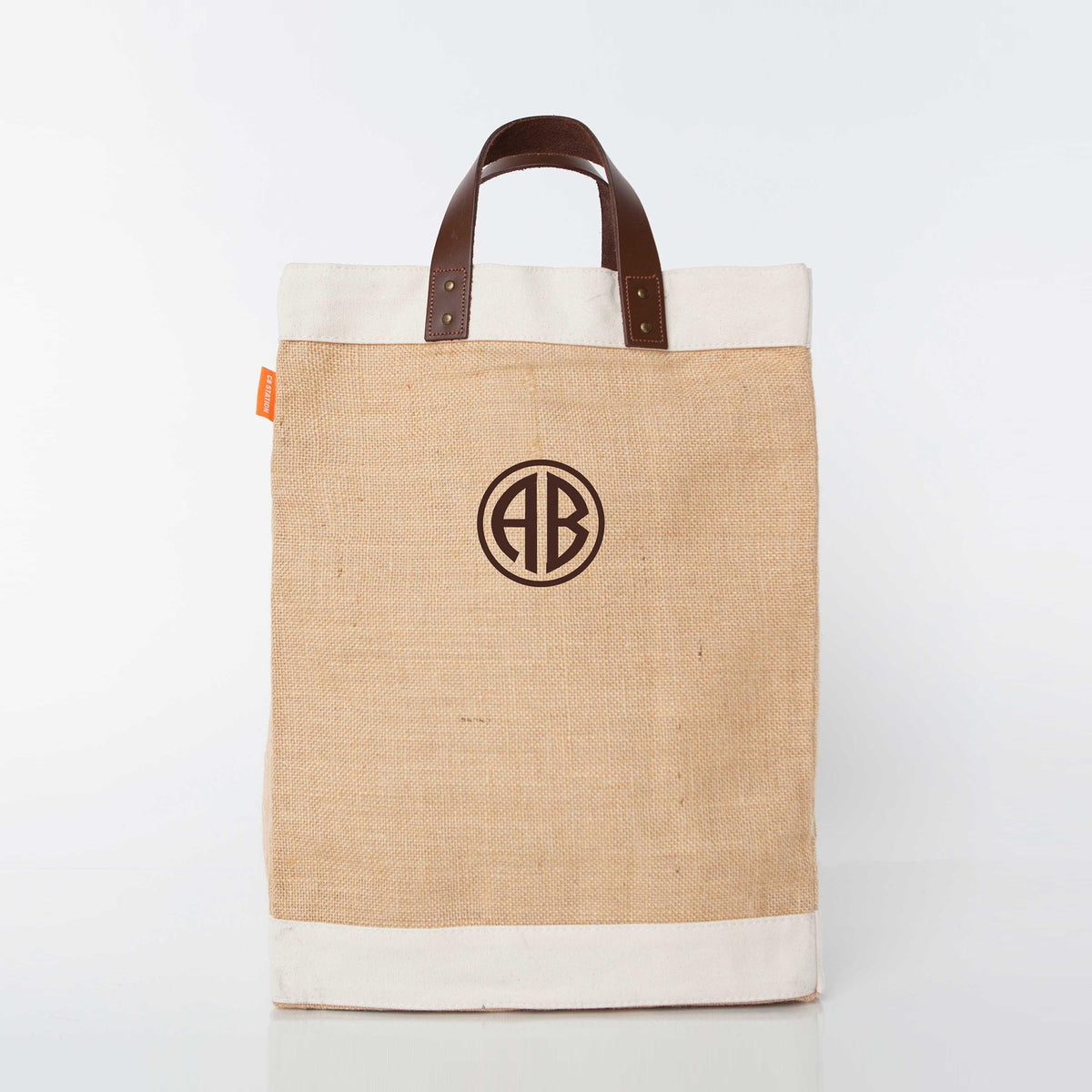 Personalized Jute Market Bag for Fresh Finds, Natural (17.5in H x 13) personalized front