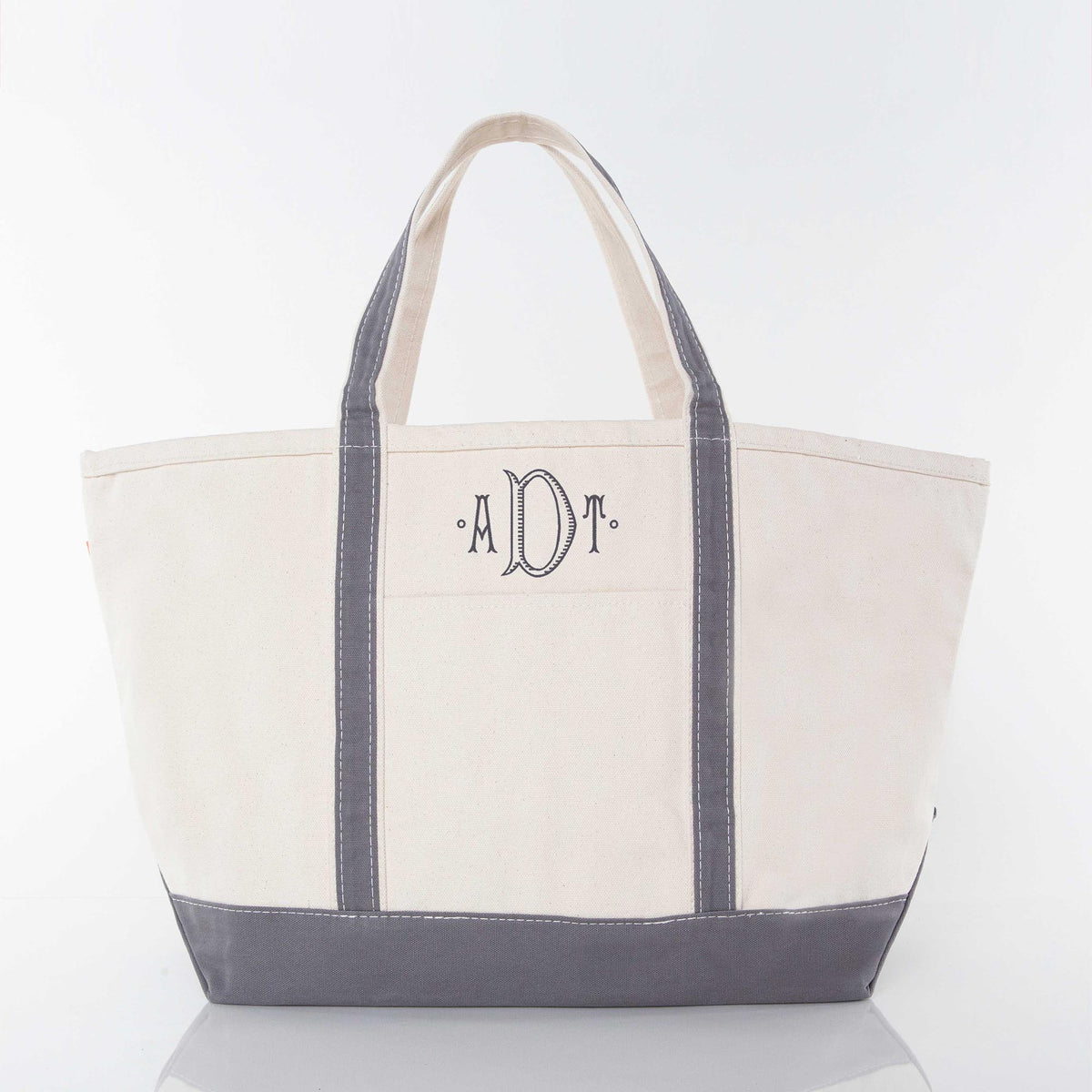 Personalized Large Classic Tote for Everyday Carry, Gray personalized front