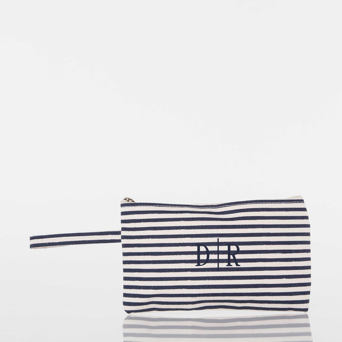 Personalized Solid Clutch Bag for Date Night, Navy Stripes personalized front